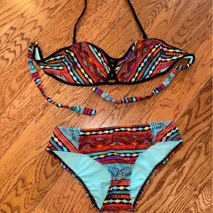 Cute multi colored two piece swimsuit.